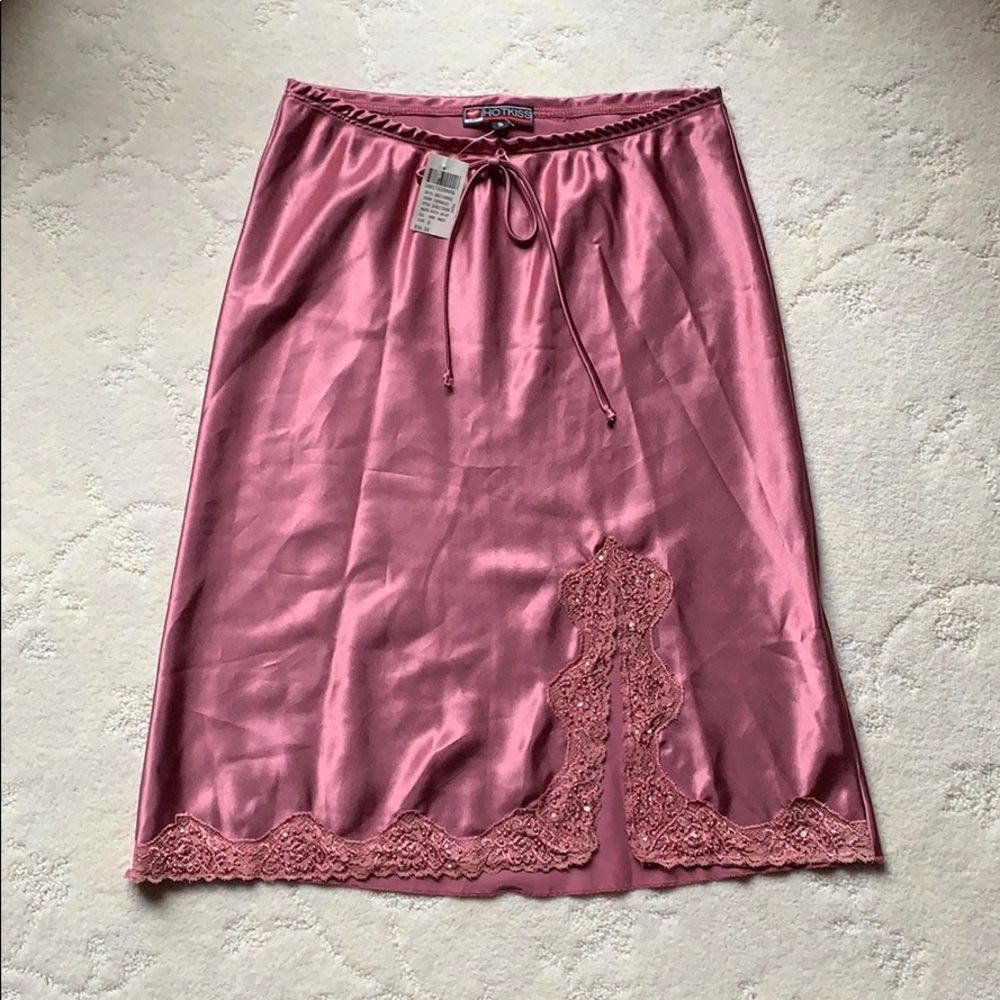 Pinkish Beaded Detail Satin Juniors Skirt, NWT